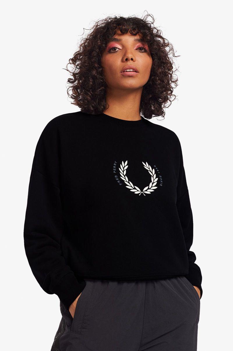 Black Fred Perry Laurel Wreath Women\'s Sweatshirts | PH 2006QMAZ